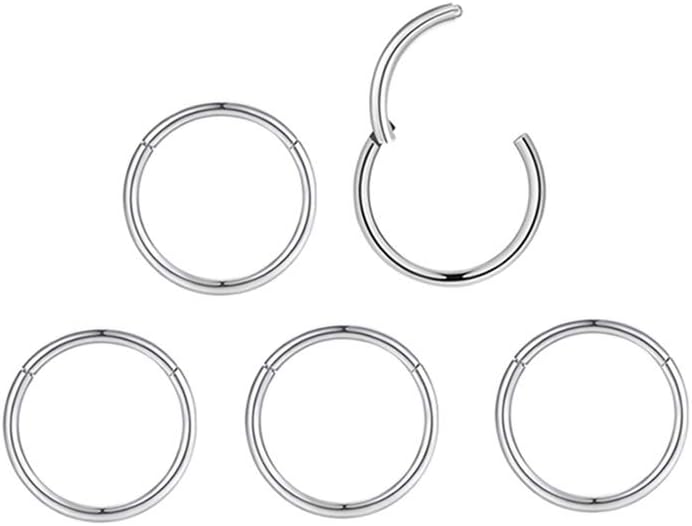 HQLA 5Pcs 16G 18G Surgical Steel Nose Rings Hoop Tragus Septum Cartilage Hoop Earrings For Women Men Body Piercing Jewelry Kit Bar Length 6mm/8mm/10mm/12mm/14mm - Image 1